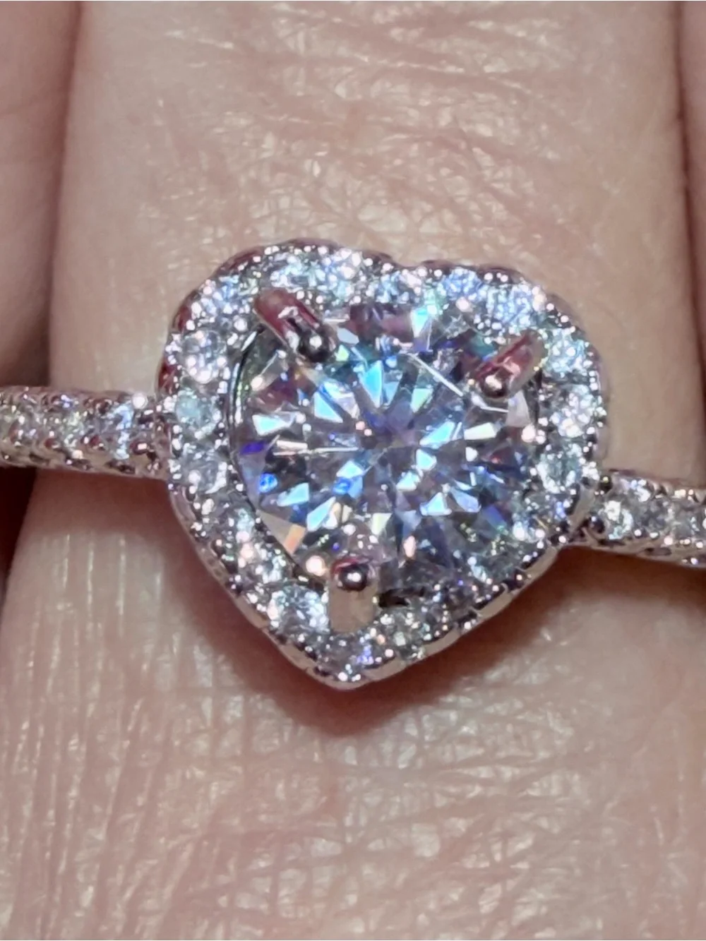 Sparkling Moissanite Heart Shape with Halo and Shimmering Stones on Band